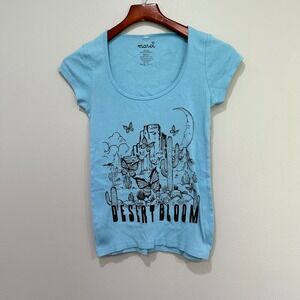 Marci Desert Bloom Graphic T-Shirt Women's Short‎ Sleeve Blue Cactus Moon Small